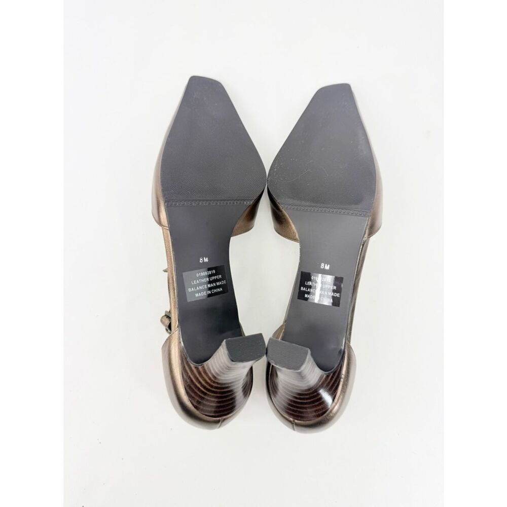 Coldwater Creek Bronze Metallic T Strap Pointed Square Toe Kitten Heel Pumps NEW - Picture 14 of 16